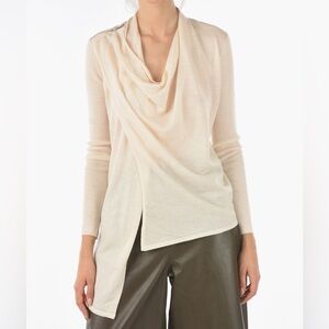 All Saints Merino Wool Drina Ribbed Cowl Neck Draped Cardigan Sweater Medium